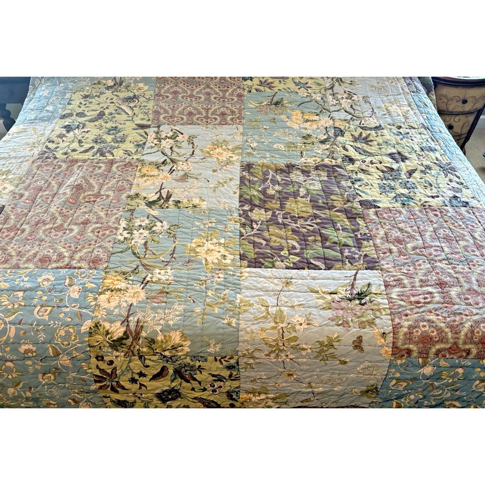 Vtg Company Store Emilie King Quilt Set Boho Patchwork Floral 2 Shams & Throw - Picture 2 of 8